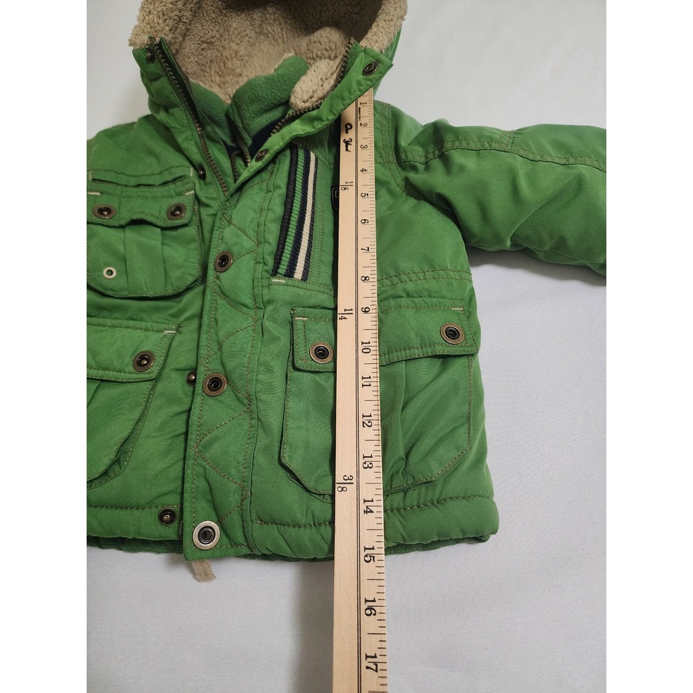 OshKosh Bgosh Boys Green Sherpa Lined Hooded Winter Puffer Parka Jacket 3T - Picture 4 of 8